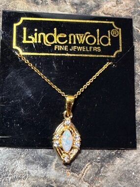 Lindenwold Fine Jewelers Gold Plate Oval Faux Opal CZ Accents Pendant New
